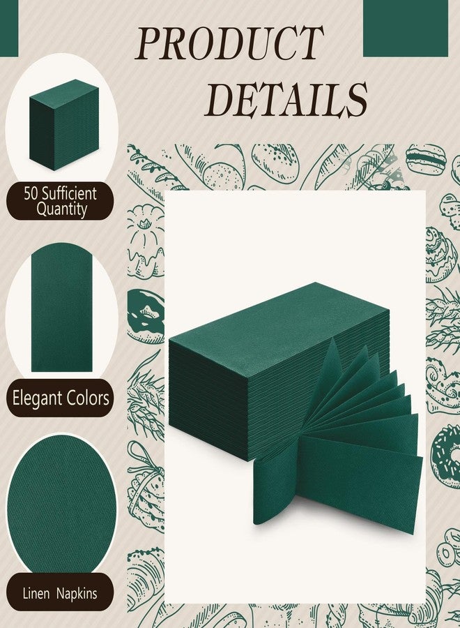 Qilery 50 Pcs Linen Feel Disposable Dinner Napkins Decorative Paper Napkin 17"x12" Bulk Colored Soft Paper Hand Towels Absorbent for Guest Thanksgiving Day Kitchen Wedding Party(Green) - Image 3